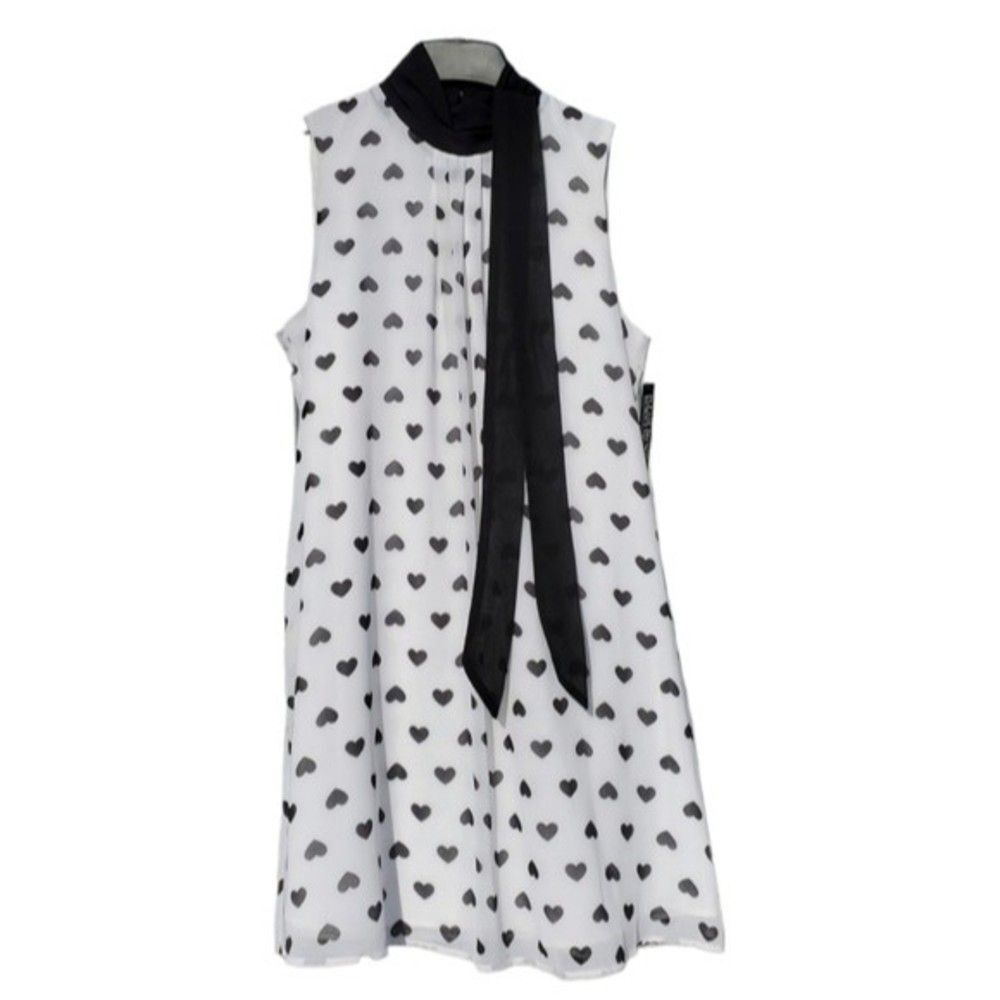 NWT New York & Company White and Black Hearts Women's Shift Dress - Picture 5 of 16